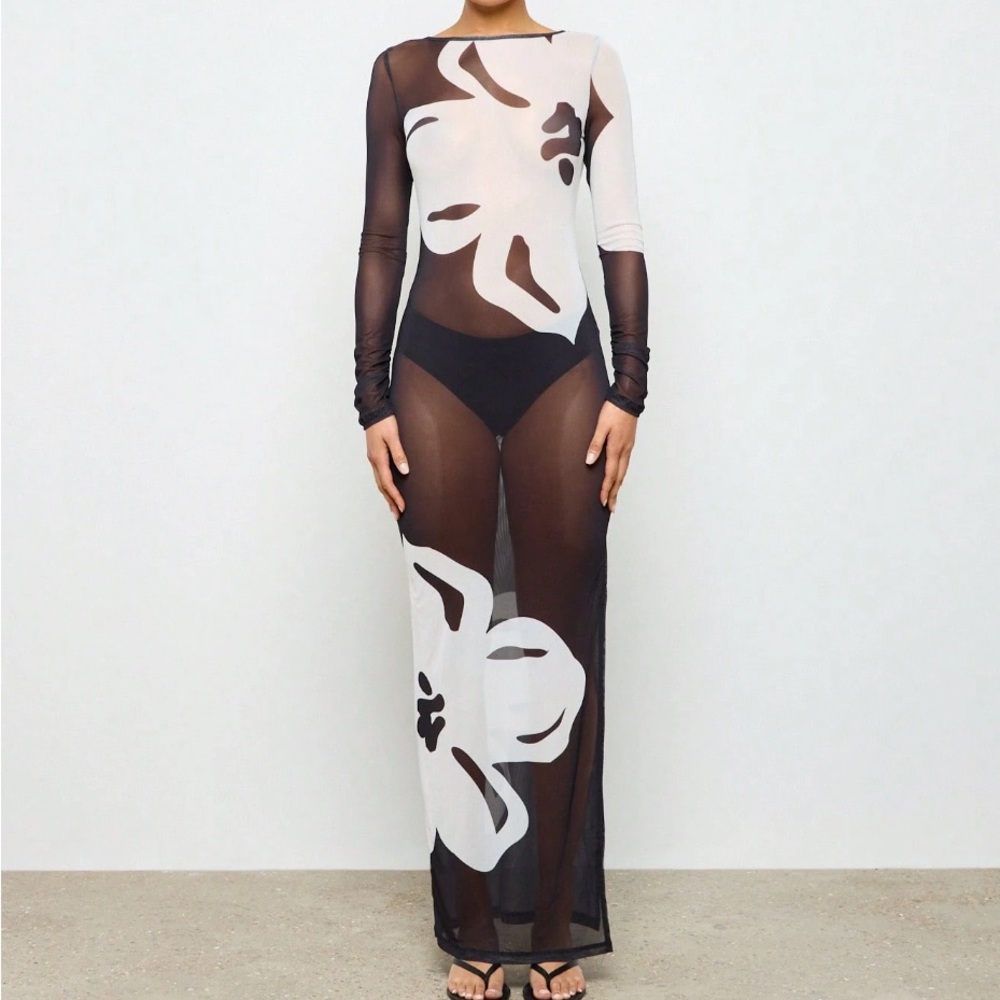 🆕 Sheer Mesh Floral Maxi Cover Up Dress